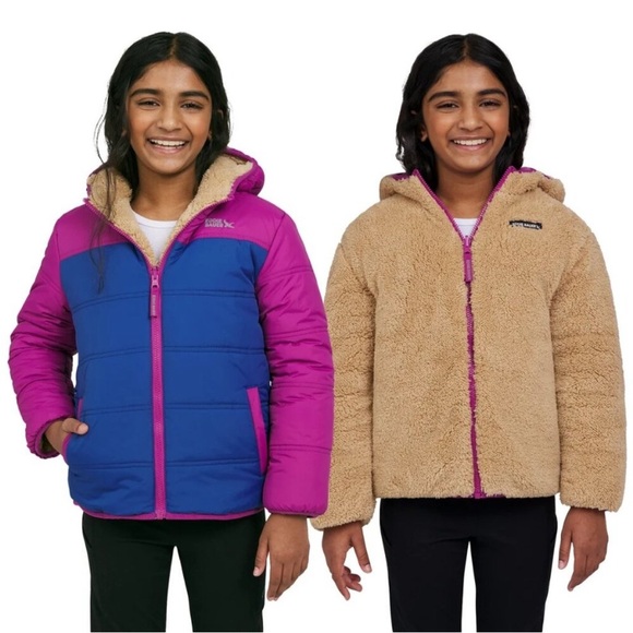 Eddie Bauer • Youth Reversible Jacket (Magenta and Navy and Sherpa) - Picture 1 of 9